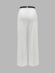 Women's High Waist White Wide Leg Pants With Pleated Details, Essential For Commuting And Everyday Wear (With Belt) - White - View 7