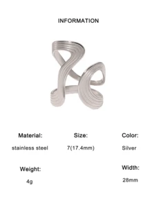 1 件复古不对称几何开口戒指，简约不锈钢设计，高端时尚宣言珠宝适合女性日常佩戴、派对和约会