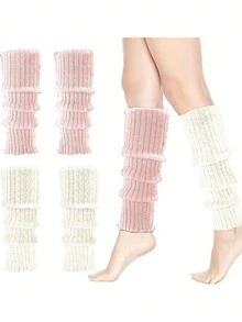 2双装女士可爱针织舞蹈腿套，适合秋冬季穿着
