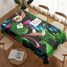 1pc Tropical Plant Printed Tablecloth, Suitable For Party, Picnic, Dinner Decoration, Green Leaf Pattern Polyester Tablecloth, Fits Living Room, Kitchen, Dining Room Table Decor, Machine Washable, Easy To Clean