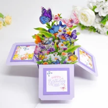 1pc Elegant 3D Pop-Up Purple Orchid & Colorful Butterfly Card - Handmade Paper Flower Box Set, Suitable For Mother's Day, Birthday And Thank You - Vibrant Home Decor Greeting Card With Envelope - Multicolor - View 4