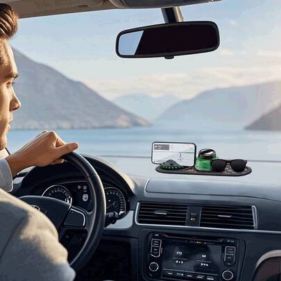 Alfombrilla antideslizante multifuncional para coche, alfombrilla antideslizante para coche mejorada con soporte para teléfono y número de estacionamiento temporal, alfombrilla antideslizante giratoria para salpicadero de coche, adecuada para teléfono, gafas de sol, llaves