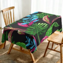 1pc Tropical Plant Printed Tablecloth, Suitable For Party, Picnic, Dinner Decoration, Green Leaf Pattern Polyester Tablecloth, Fits Living Room, Kitchen, Dining Room Table Decor, Machine Washable, Easy To Clean