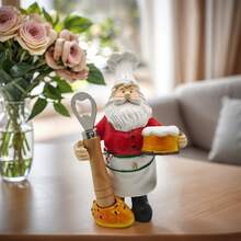 1pc Resin Chef Statue Decor, Kitchen/Living Room Tabletop Accessory, Small Item Shelf, Elderly Santa Chef Appearance Design, Gift For Family - Red - View 7