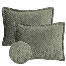Quilted Velvet Pillowcase Set With Embossed Flaps, Super Soft Velvet, Pillowcase Cover, Comforter Set, Habitat - Green - View 7