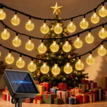 Serie de lámparas solares LED de 5 m / 7 m / 12 m 20 / 50 / 100, 8 modos, carga solar, gran autonomía, luces suaves y cálidas, decoración de ambiente festivo navideño, fiesta / cena / decoración de campamento - color cálido - Ver 10