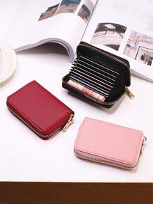 Nueva cartera de mujer de unicolor - Monedero con cremallera de gran capacidad, minimalista y de lujo, estilo aleatorio para mujeres, billetera de dinero, billetera mini, monedero, billetera pequeña, billetera linda, billetera con muñequera, billetera de viaje, esencial, portabadges, cordón, portador de tarjeta de identificación, portador de identificación - Rosa Pálido - Ver 5