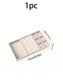 Khay đựng trang sức nhung 6 trong 1, khay sắp xếp đa chức năng, hộp đựng trang sức, hộp đựng trang sức xếp chồng, khay đựng mỹ phẩm có ngăn riêng, khay sắp xếp ngăn kéo, giá trưng bày trang sức cho bông tai, dây chuyền, vòng tay, nhẫn, kẹp tóc, băng đô, quà tặng ngày Valentine, sắp xếp nhà cửa. - Màu be - Xem 15