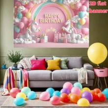 1pc,2d Flat,Rainbow Unicorn Birthday Party Backdrop Banner, Magical Unicorn Theme Party Decorations, Polyester Fabric, Suitable For Photo Booths, Parties, Birthdays, Celebrations, And Indoor/Outdoor Family Birthday Party Decorations, Front Porch, Yard, Garage, And Home Decor.