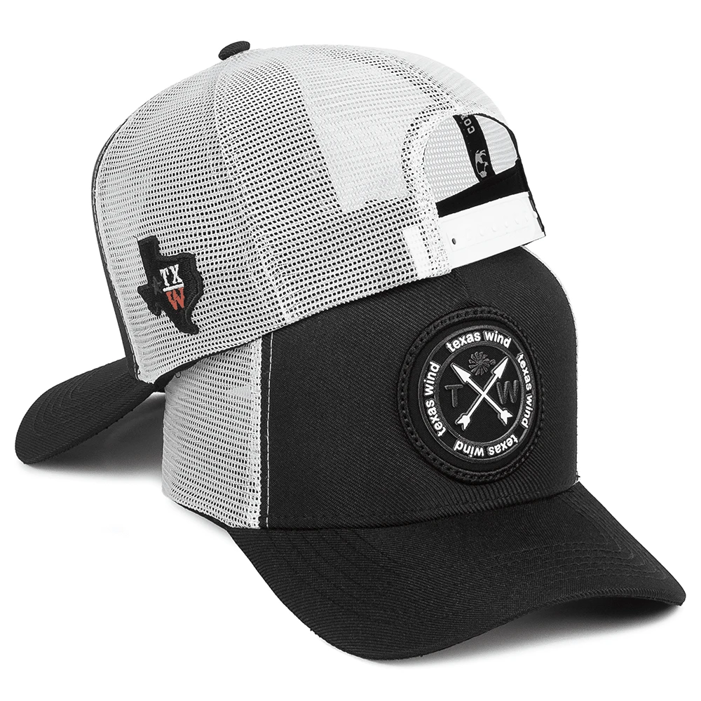 Texas Wind Country Trucker Cap With Curved Brim And Mesh Detail - 黑與白 - 查看 1