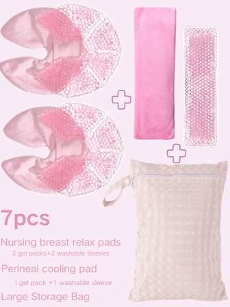 2 حزمة ثلج/حرارة قابلة لإعادة الاستخدام للصدر، 1 وسادة تبريد للمنطقة المهبلية و 1 حقيبة تخزين كبيرة، حزم جل مبرد للما بعد الولادة، مناسبة للنساء الحوامل والمرضعات، مع أغطية قابلة للغسل، حزم علاج بالبرودة/الحرارة صديقة للرضاعة الطبيعية، أفضل هدية لعيد الحب وعيد الأم