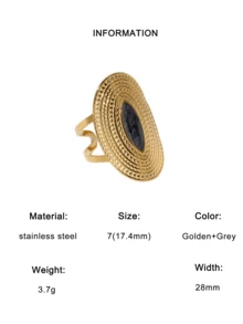 1pc Vintage Oversized Personalized Stainless Steel Geometric Openwork Ring Suitable For Women Daily And Party Wear - Open Ring - View 10