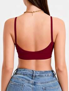 Camiseta sin espalda sin costuras de color rojo para mujeres - Con tirantes de espagueti, diseño de espalda en forma de U, estilo especialmente diseñado para levantar el busto pequeño - Rojo - Ver 5