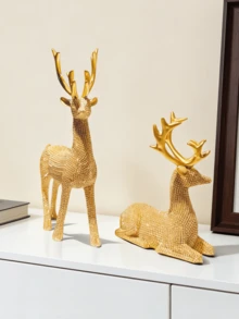 2pcs Luxury Gold Glitter Deer Decor Set - Adorned With Shimmering Decorations, It Is An Ideal Choice For Living Room Shelves, Coffee Tables, And Bedroom Vanities. It Adds An Elegant And Fashionable Touch, Making It A Popular Decoration For Creating Stylish Indoor Decor, Room Decor, Home Decor, Valentine's Day Gifts, Back-To-School Gifts, Eid Al-Fitr Decorations, And Eid Al-Fitr Gifts.