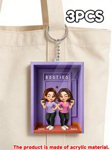 1/3/5pcs Customizable Family Style Photo Keychains, Personalized Acrylic Keychains, Purple Toy Box Style Personalized Acrylic Keychains, Personalized Souvenirs, Can Upload Name And Photo - Multicolor Cartoon Keychain 3 - View 11