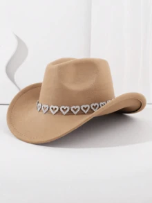 1pc Adult Rhinestone Heart Denim Cowboy Hat - Valentine's Day Pink Felt Western Cowboy Hat, Solid Soft Brim Hat, Suitable For Parties, Gatherings And Outdoor Activities - Heart-shaped Sequins - View 10