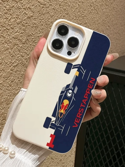 1pc F1 Formula Racing Car Printed Phone Case, Fashionable TPU Leather Texture Shock-Proof Protective Cover, Compatible With IPhone 17/16/15/14/13/12/11/Pro/Pro MAX, Suitable As Gift For Girlfriend, Friends, Bestie, Family, Coworkers, Couples, Classmates, Teachers, Yourself