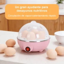 Cocedor eléctrico multifunción para huevos con calentamiento rápido por circulación de vapor, con capacidad para varios huevos a la vez. Cuenta con una olla interior de acero inoxidable resistente a altas temperaturas para facilitar la limpieza, además de una tapa transparente que permite controlar fácilmente el proceso. Ideal para preparar el desayuno y calentar alimentos. - Rosa - Ver 2