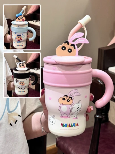 CRAYON SHINCHAN 700ml Crayon Shin-Chan Cartoon Insulated Water Bottle With Straw, Suitable For Outdoor Travel All Year Round, Holiday Gift