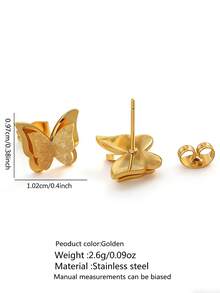 VceTd 1 Pair Romantic Style 3D Butterfly Design Tassel Decorated Stainless Steel Dangle Earrings, Suitable For Women To Wear To Banquet Or Engagement, Great Gift For Mom On Holidays - Yellow Gold - View 15