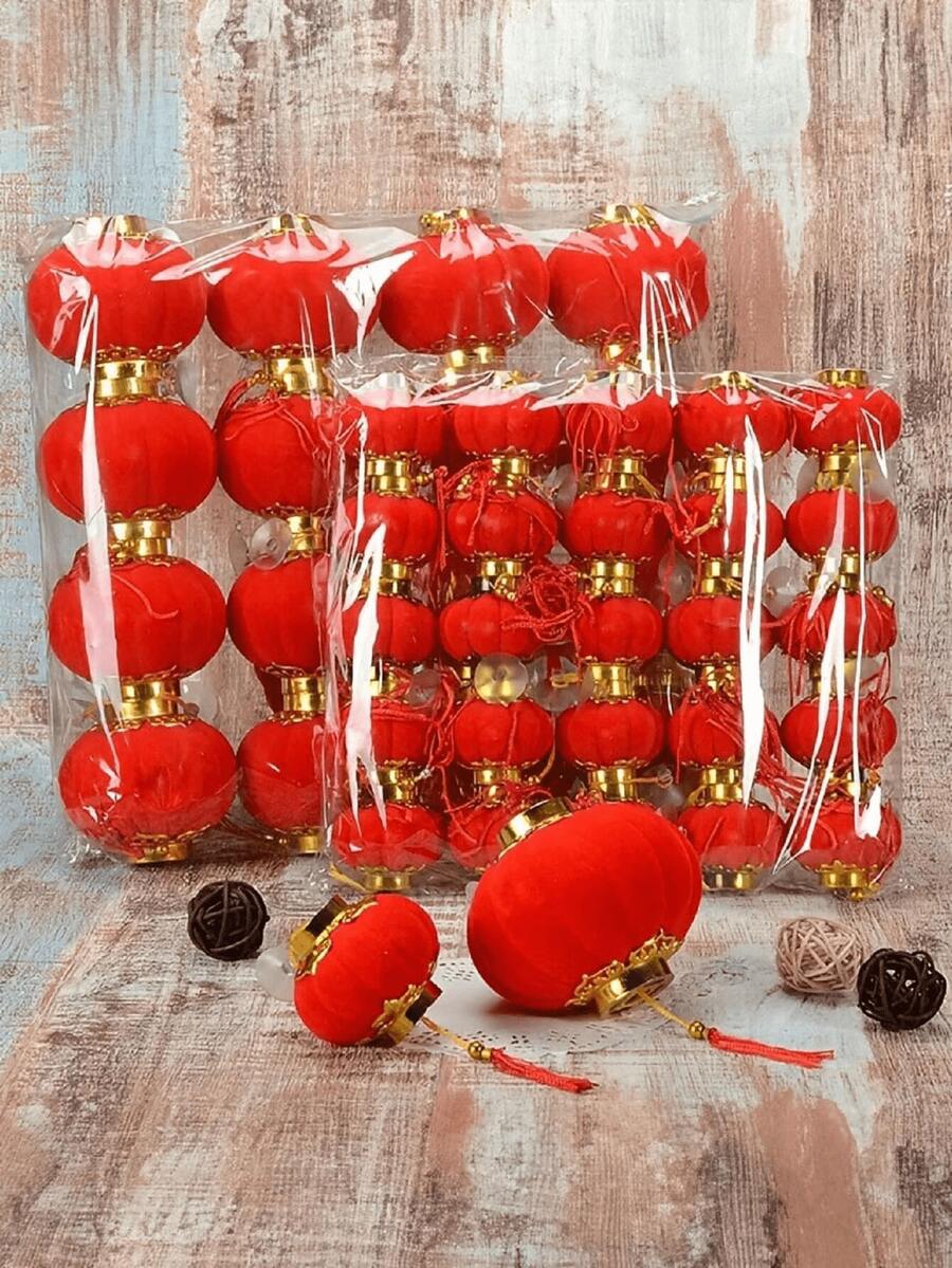 30/16 Stück rote Samtlaternen, DIY Mini glückverheißende Hängelampen, Laternen für Chinesisches Neujahrsfest, DIY Segen Schrift rote Laternen Dekoration, Hochzeitsfeier Dekoration, Geschenk für Chinesisches Neujahrsfest, Heimdekoration, Szenendekoration, Themenfest Dekoration - Rot - Übersicht 1