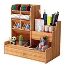 Office Study Desk Organizer Table Box Tidy Case Wooden Pen Pencil Storage Holder - 木質色 - 查看 5