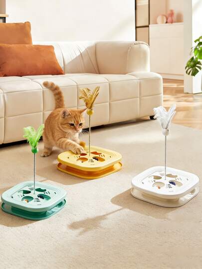 1个猫玩具，带长鼓和3个铃铛球，趣味猫球，益智抓挠玩具，互动猫玩具，幼猫玩具，室内猫球玩具，适合无聊的室内环境