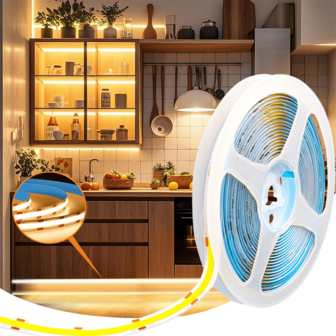 COB LED Licht mit Batteriebox Stromversorgung/USB Stromversorgung, Warmweiß, COB hell und nicht blendend, hohe Helligkeit, kann geschnitten werden, flexibler selbstklebender Streifen geeignet für TV Heimdekoration, Küche Badbeleuchtung, Schminkspiegel Lichtstreifen, Bettunterlicht und andere Anwendungen (ohne Batterie)