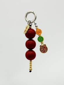 新款中国风新年蜜饯山楂可爱钥匙扣手机挂件大圆珠钥匙链配饰包包挂件钱包挂件钥匙圈 - 彩色 - 查看 5