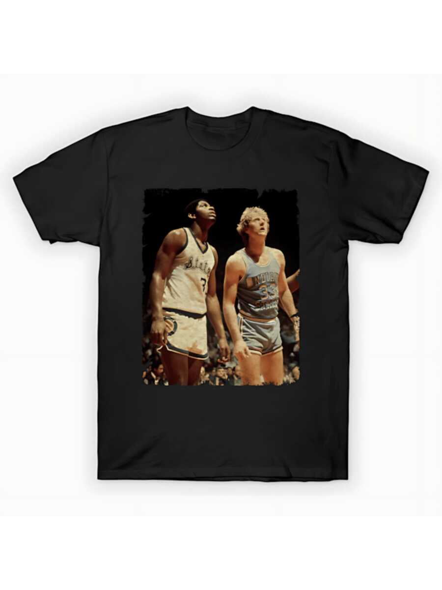 Magic Johnson & Larry Bird Graphic Men's Printed Cotton TShirt  Retro Basketball Legends Tee, Premium Soft Cotton For Everyday Comfort & Style, Perfect Casual Wear Or Cool Gift For Sports Fans - màu đen - Xem 1