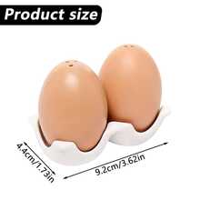 1set Ceramic Salt And Pepper Shaker Set, Egg-Shaped Ceramic Seasoning Jar, Funny Spice Bottle, Mini Brown Egg Shaped Shakers With Carton Design Holding Stand For Kitchen Spices - Multicolor - View 5
