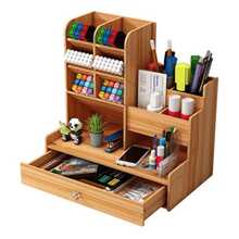 Office Study Desk Organizer Table Box Tidy Case Wooden Pen Pencil Storage Holder - 木質色 - 查看 2