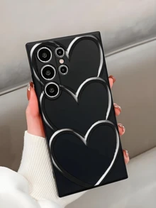 1 chiếc ốp lưng điện thoại chống rơi, chống trượt họa tiết trái tim sáng tạo, tương thích với Galaxy A04e/A05s/A13/A14/A15/A34/A35/A50/A52/A53/A54/S21/S22/S23/S24/S25/S25Ultra - màu đen - Xem 3