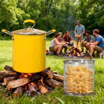 Freidora compacta con cesta escurridor (capacidad de 3L), mini freidora con asas de silicona resistentes al calor, utensilios de cocina de acero inoxidable 304 para uso doméstico. Ideal para tempura, patatas fritas, pescado frito y pollo frito. Adecuado para cocinar en casa a diario, cocinar al aire libre, camping, cocina en la naturaleza y uso en tienda.