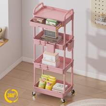 SPACEKEEPER 4 Tier Rolling Storage Cart With Drawers Rolling Utility Cart With Drawers,Room Decor,Bathroom Decor,Rolling Utility Cart Rolling Storage Organizer Tool For Kitchen,Bathroom,Living Room,Office Outdoor Decor - Hồng - Xem 3