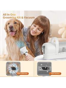 7合1宠物美容吸尘器套装，包含狗狗美容剪毛器、宠物毛发去除器，强劲吸力，低噪音，1升集尘杯