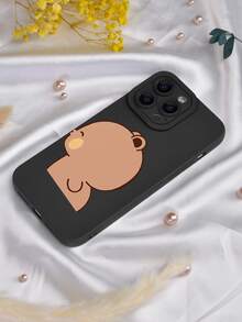 1个情侣接吻熊2D打印创意趣味可爱情侣手机防震保护壳，适合送给朋友、家人、情侣，生日、圣诞节、新年礼物。黑色/白色哑光软保护壳，兼容苹果手机。 - 黑色 - 查看 6