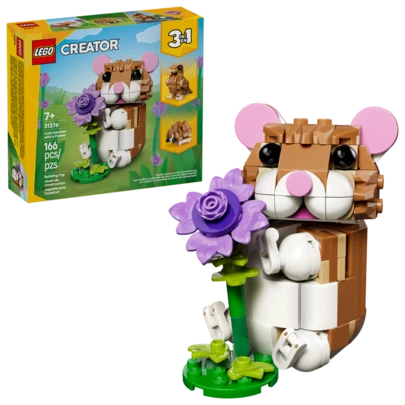  LEGO Creator 3 In 1 Cute Hamster With A Flower Building Toy For Girls & Boys, Ages 7+ - Kids Build A Hamster, Hedgehog Or Eagle Animal Figure - Gift Idea For Birthdays - 31376