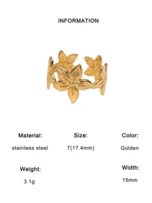1pc Fashion Versatile Minimalist Stainless Steel Flower Shaped Open Ring, Suitable For Ladies Everyday And Gathering Wear