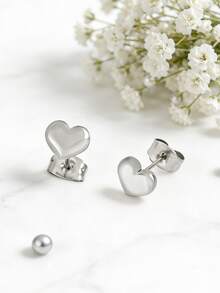 VceTd 一对可爱迷你心形不锈钢耳钉，适合女性日常佩戴或作为礼物送给朋友 - DL心形耳環 - 查看 6