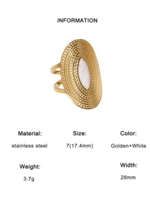 1pc Vintage Oversized Personalized Stainless Steel Geometric Openwork Ring Suitable For Women Daily And Party Wear - Open Ring - View 9