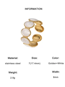 1pc Fashionable French Retro Elegant Gilded Stainless Steel Geometric Ellipse Open Ring, Suitable For Women To Wear Daily, Party And Date