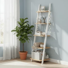 オープンシェルフ 棚 スリム オープンラック ラダーシェルフ おしゃれ 飾り棚 5段 幅45CM 組立簡単 ラック シェルフ 高耐荷重 本棚 展示用オープンシェルフ 多用途(ホワイト) - ホワイト - チェックする 9