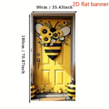 2D Door Banner 1pc, 2D Fabric Door Cover Banner Bee-Themed Door Wall Decoration Banner Party Banner Flag With Accents And Sunflower Designs Is Used For Photo Booth Background & Indoor Outdoor Events Party Supplies Decor - 1 - View 3