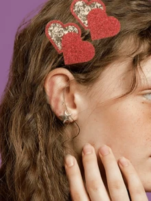 2pcs New Valentine's Day Gold Pink Cloth Shiny Cupid Love DIY Hair Accessory Duckbill Clip