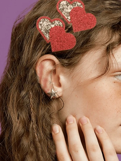 2个新款情人节金色粉色布艺闪亮丘比特爱心DIY发饰鸭嘴夹