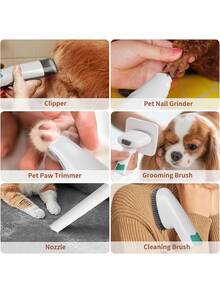 7合1宠物美容吸尘器套装，包含狗狗美容剪毛器、宠物毛发去除器，强劲吸力，低噪音，1升集尘杯