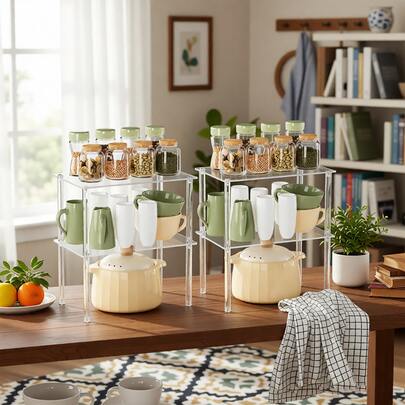 1 chiếc kệ đựng gia vị bằng acrylic trong suốt kiểu mới, kệ để đồ trên mặt bàn, thích hợp cho nhà bếp, phòng tắm.