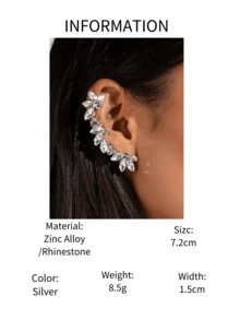 1pc Silver-Tone Left Ear Rhinestone Ear Clip, Sparkling Jewelry - Silver - View 8