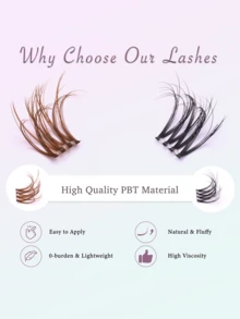 36片棕色按压式假睫毛簇，自然款，自带粘胶，无需胶水，漫画风格，预粘睫毛，纤细轻盈，隐形带，3D D卷翘睫毛簇，10-14mm，DIY单根假睫毛，化妆工具 - D - 查看 2